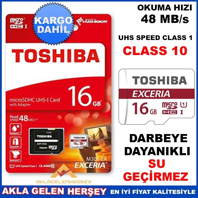 Ücretsiz Kargo TOSHIBA 16GB EXCERIA MİCRO SDHC C10 HAFIZA KARTI