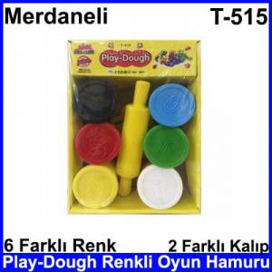 Play Dough Kutulu 2 Kalıplı Merdaneli 6 Renkli Oyun Hamuru T-515