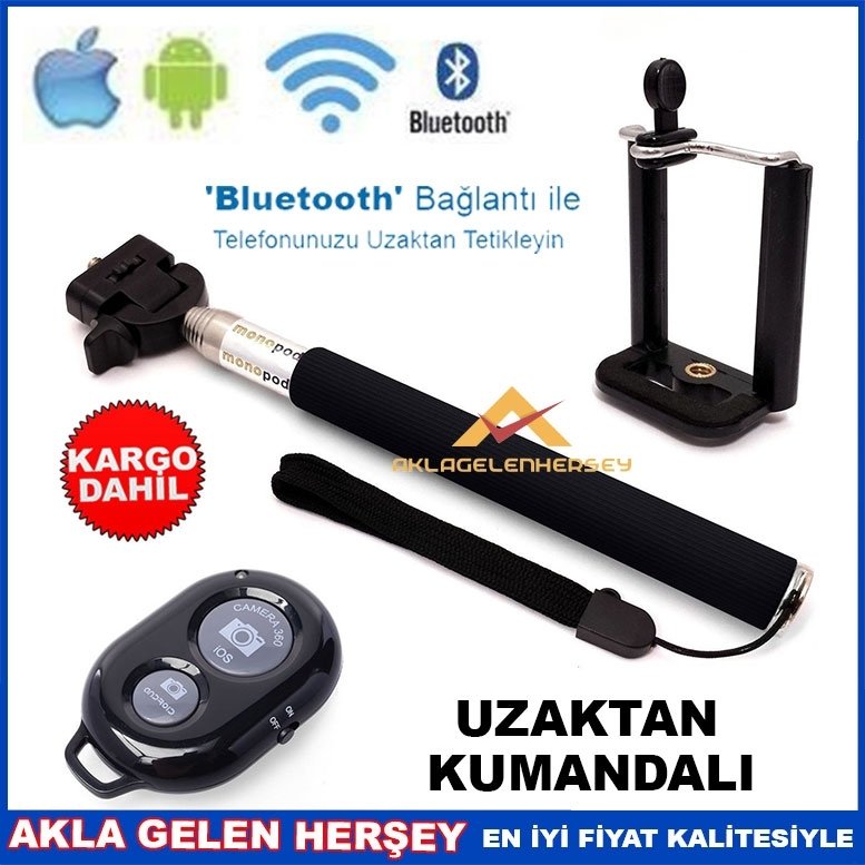 Ücretsiz Kargo UZAKTAN KUMANDALI KABLOSUZ SELFİE ÇUBUĞU