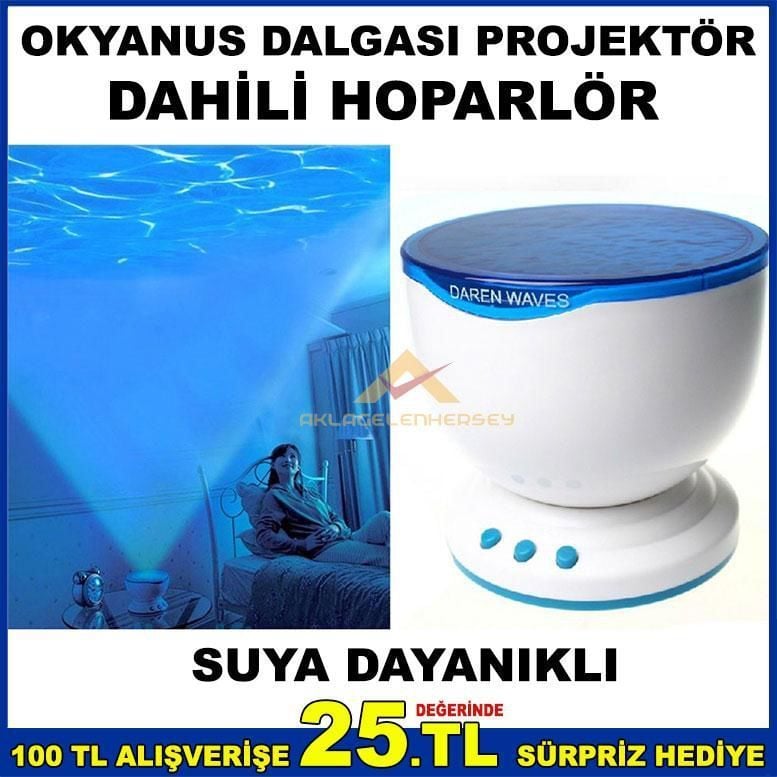 OKYANUS DALGASI PROJEKTÖR HOPARLÖRLÜ SUYA DAYANIKLI GECE LAMBASI