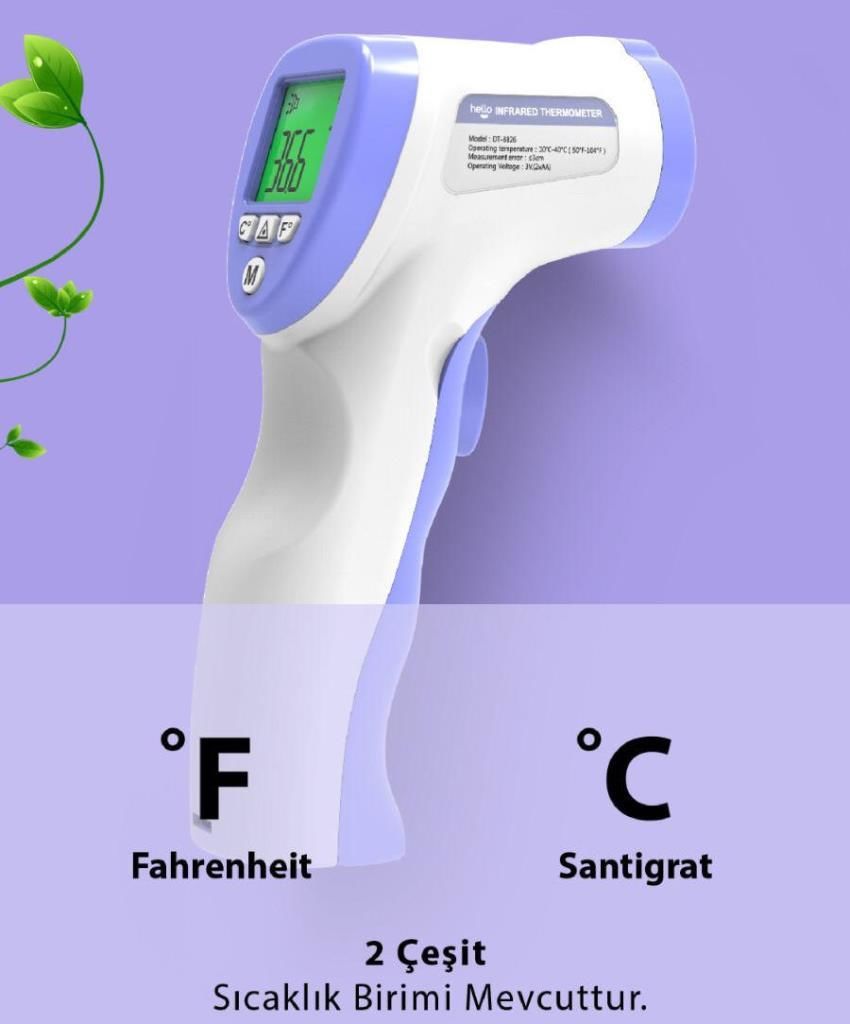 Temassız Kızılötesi Ateş Ölçer Çok Fonksiyonlu Isı Ölçer Isıya Göre Renk Değiştiren LCD Ekranlı
