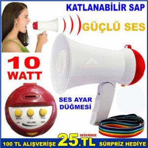 Mini El Megafonu Katlanabilir Saplı 10watt Gücünde Taşınabilir Kayıt Özellikli Taraftar Megaphone