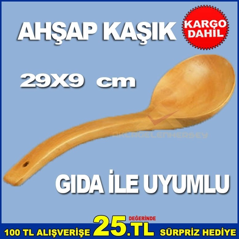 AHŞAPTAN YAPILMIŞ 29x9 CM GIDA İLE TEMASA UYUMLU KAŞIK
