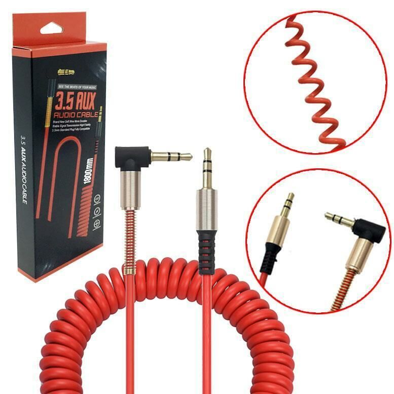 Altın Uçlu Spiralli 1.8 m Uzun Boy Aux Kablo 3.5mm En İyi Kalite Uzayıp Kısalan Aux Kablosu