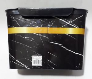 Mermer Desenli Askılı Kapaklı 27x20x18cm Boyutlarında Çöp Kutusu siyah