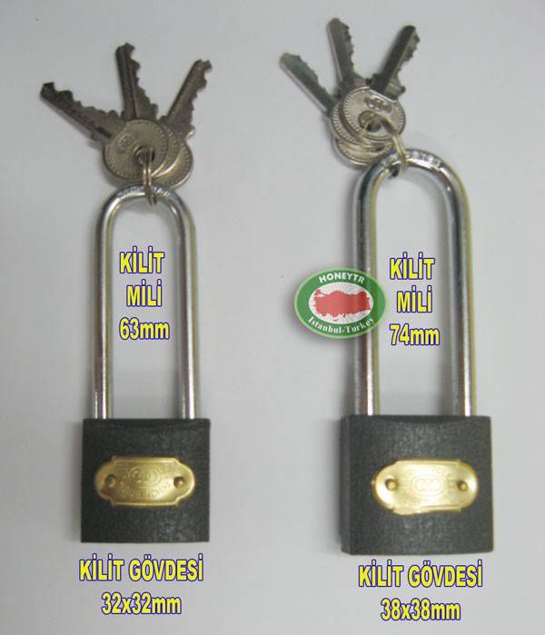 32mm GÖVDELİ UZUN BOY ASMA KİLİT, 63mm MİL BOYU -2