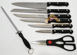 ÜcretsizKargo 9 PARÇA AHŞAP TAKOZLU PROFESYONEL MUTFAK BIÇAK SETİ