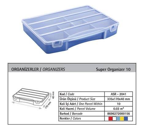 10 GÖZLÜ ORGANİZER BONCUK-VİDA ÇANTASI 34x17x4cm