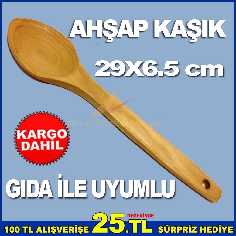 29x6.5 CM GIDA İLE TEMASA UYUMLU AHŞAP KAŞIK