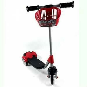 Yarış Arabası Desenli Siyah Kırmızı Çocuk Scooter Frenli Sepetli Scooter