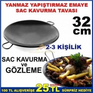 2-3 Kişilik Saç Tava Yanmaz Yapışmaz 32cm Yuvarlak Sağlıklı Emaye