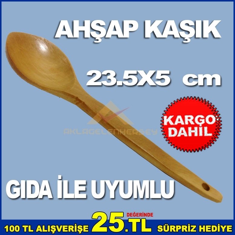 23.5x5 CM GIDA İLE TEMASA UYUMLU AHŞAP KAŞIK