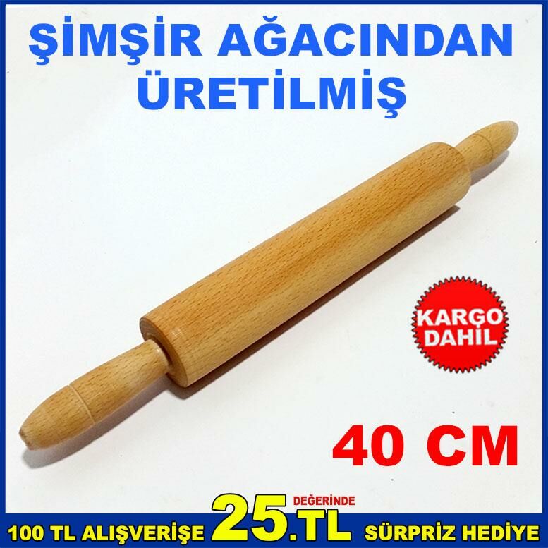 40CM ŞİMŞİR AĞACINDAN ÜRETİLMİŞ HAMUR MERDANESİ