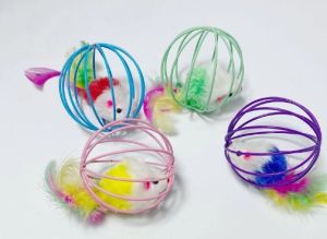 Kafesli Renkli Fareli Kedi Köpek Oyun Topu 6 cm