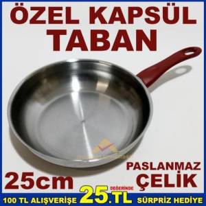 25cm ÇELİK TAVA İNDÜKSİYON ÇELİK KAPSÜL TABANLI TEK SAPLI ÇELİK KIZARTMA TAVASI