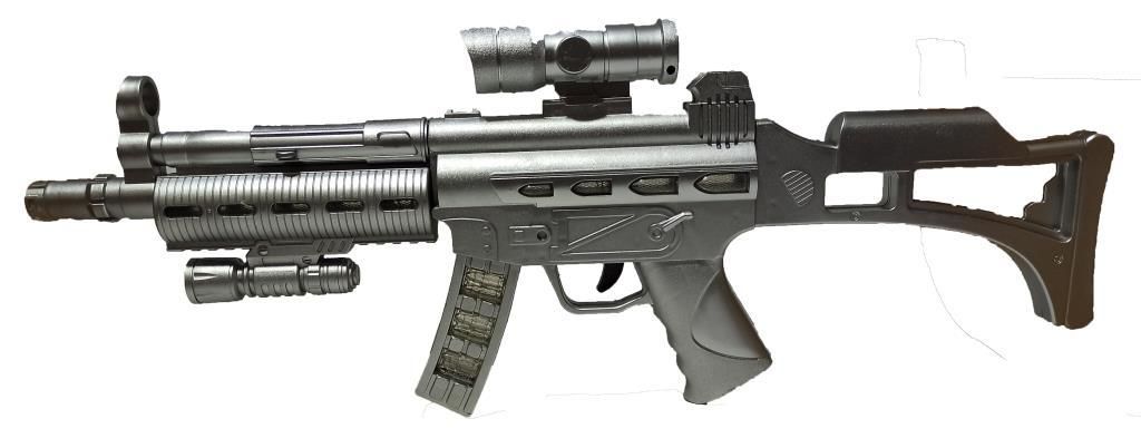 57x20x5cm Boyutlarında Sesli ve Işıklı Gri Renk Oyuncak Silah