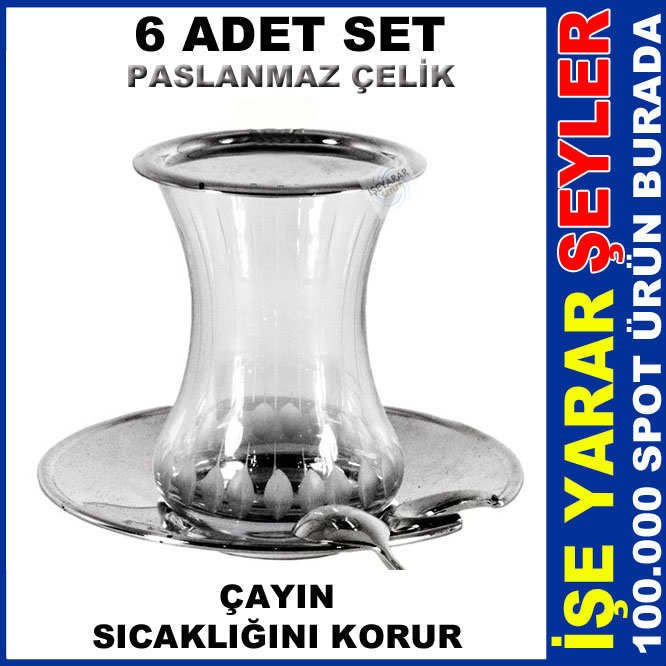 PASLANMAZ ÇELİK ÇAY BARDAĞI KAPAĞI 6LI SET