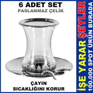 PASLANMAZ ÇELİK ÇAY BARDAĞI KAPAĞI 6LI SET