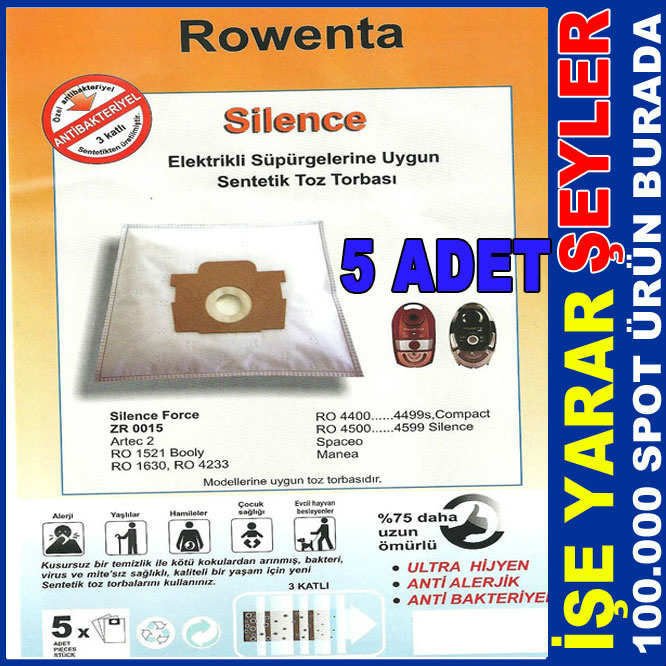 5 ADET ROWENTA 3 KATLI SENTETİK TOZ TORBASI