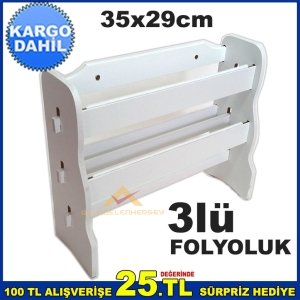 BEYAZ KULLANIŞLI 3 KATLI SETÜSTÜ AHŞAP FOLYO STREÇ KAĞIT HAVLULUK