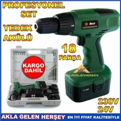 ÇANTALI YEDEK AKÜLÜ ŞARJLI MATKAP-ŞARJLI VİDALAMA 18 parça PROFES