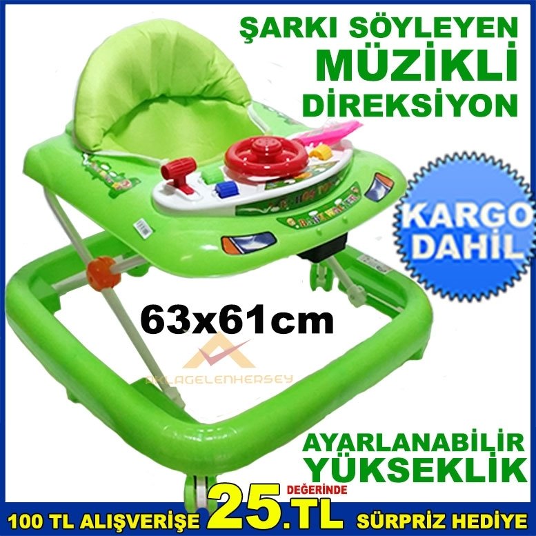 DİREKSİYONLU ŞARKI SÖYLEYEN MÜZİKLİ YÜRÜME ÖĞRETEN YÜRÜTEÇ YEŞİL