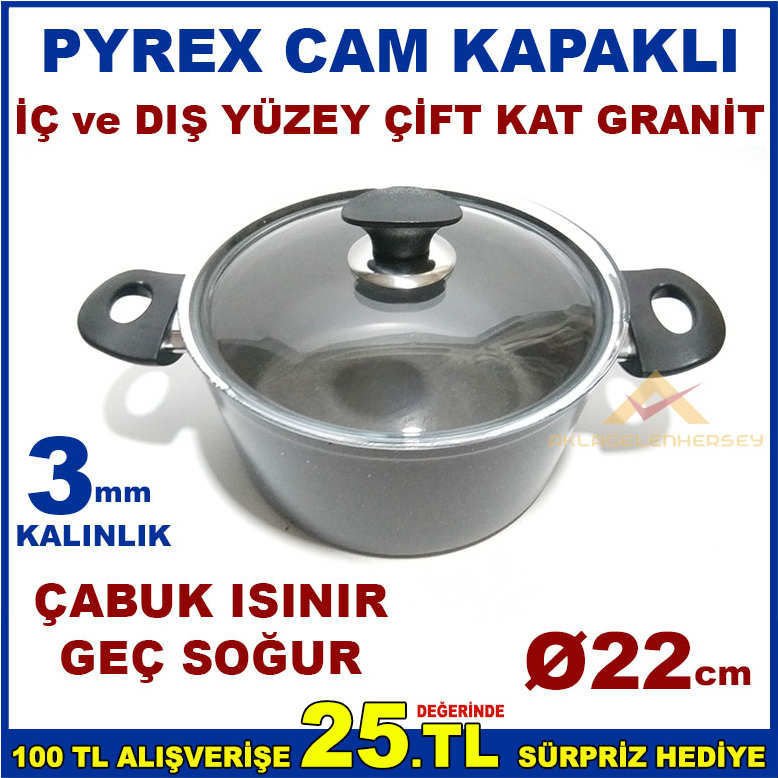 DÖKÜM ALÜMİNYUM DERİN GRANİT TENCERE 22cm