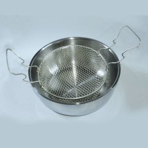 22cm Çapında 10cm Derinliğinde Çift Kulplu Galvaniz Kaplama Fritöz Sepeti - Tencere İçi Süzgeç