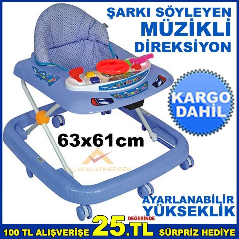 DİREKSİYONLU ŞARKI SÖYLEYEN MÜZİKLİ YÜRÜME ÖĞRETEN YÜRÜTEÇ MAVİ