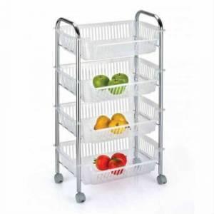Metal Gövdeli Tekerlekli Kromajlı 4 Katlı Srom Sebzelik Paslanmaz