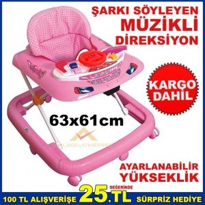 DİREKSİYONLU ŞARKI SÖYLEYEN MÜZİKLİ YÜRÜME ÖĞRETEN YÜRÜTEÇ PEMBE