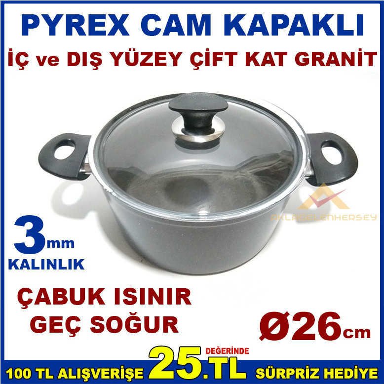 DÖKÜM ALÜMİNYUM 26cm DERİN GRANİT TENCERE