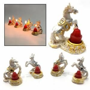 4'lü Set Dekoratif At Modeli Küçük Mumlu Beyaz Renk Mumluk Şamdan Hediyelik Süs Eşyası