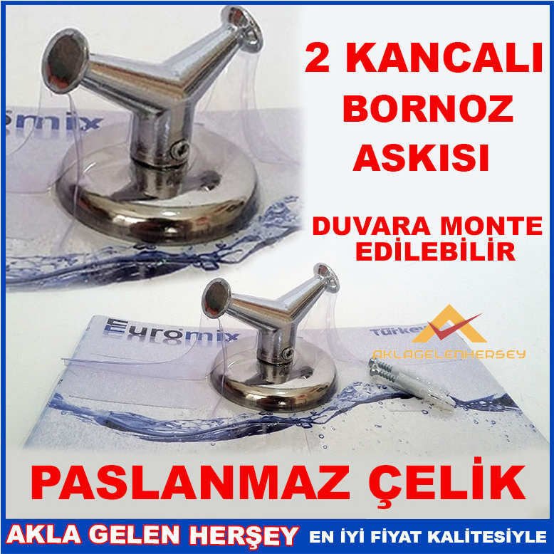 PASLANMAZ ÇELİK 2 KANCALI DUVAR BORNOZ ASKISI