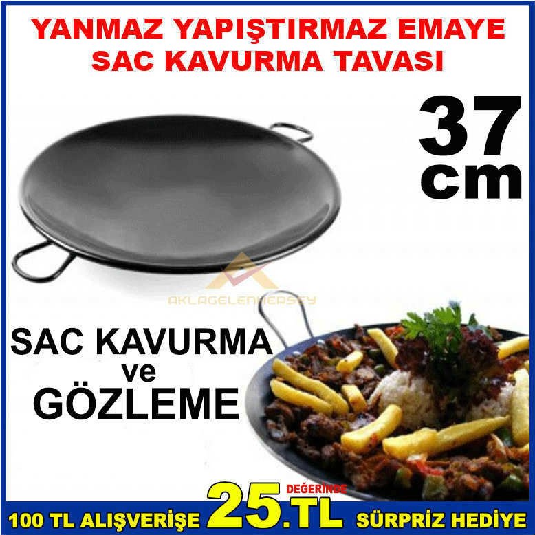 4-6 KİŞİLİK SAÇTAVA YANMAZ YAPIŞMAZ 37cm YUVARLAK SAĞLIKLI BÜYÜK BOY EMAYE SAC KAVURMA,EMAYE GÖZLE