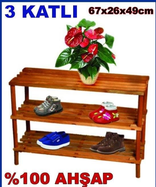 Ahşap 3 Katlı Portatif Çok Amaçlı Ayakkabı Rafı