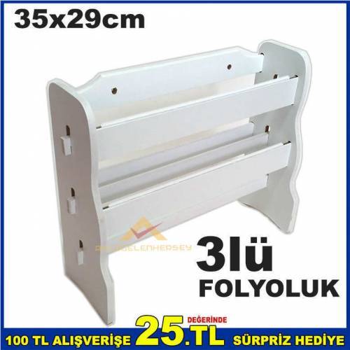 BEYAZ KULLANIŞLI 3 KATLI SETÜSTÜ AHŞAP FOLYO STREÇ KAĞIT HAVLULUK