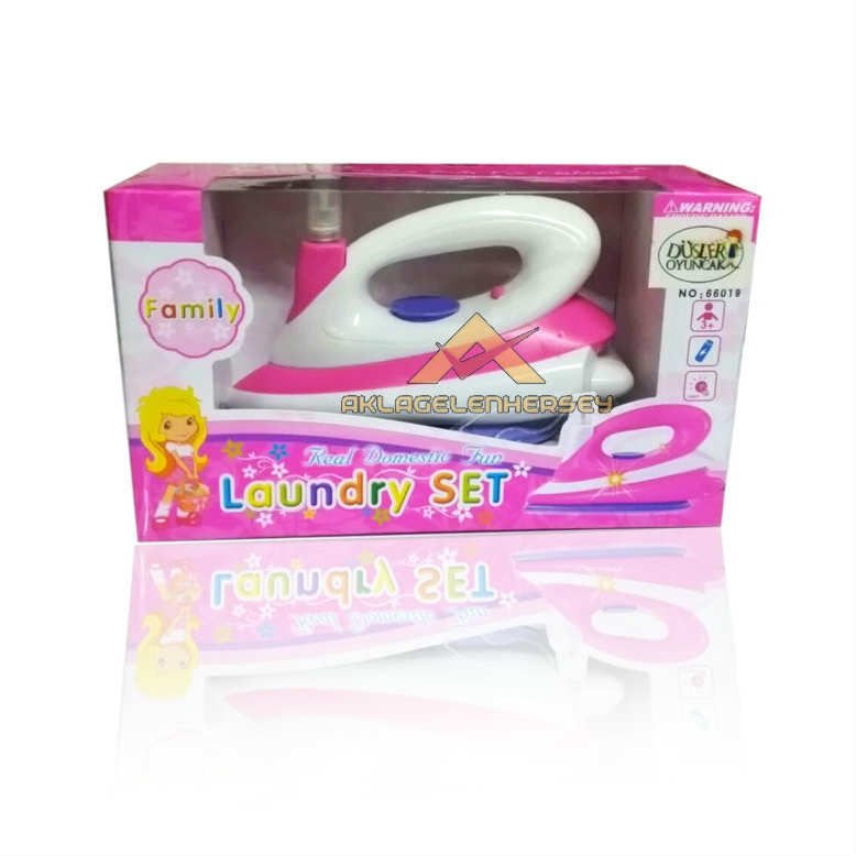 Gerçeğinden Farksız Pille Çalışan Oyuncak Buharlı Ütü - Laundry Set