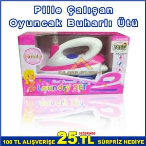 Gerçeğinden Farksız Pille Çalışan Oyuncak Buharlı Ütü - Laundry Set