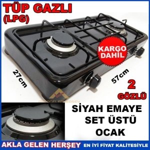 Ücretsiz Kargo 2 GÖZLÜ LPG TÜP GAZLI SİYAH EMAYE SET ÜSTÜ OCAK
