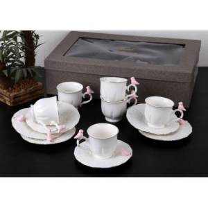 Gönül Collection G1830 6lı Kuş Motifli Kahve Fincan Seti Şık Tasarım ve Özel Saklama Kutulu
