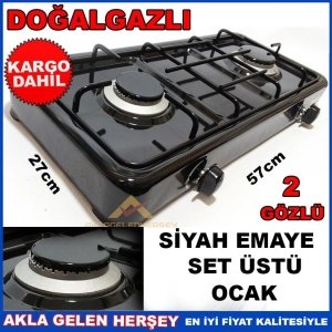 Ücretsiz Kargo 2 GÖZLÜ DOĞALGAZLI SİYAH EMAYE SET ÜSTÜ OCAK KD