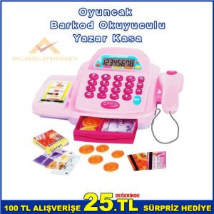 Oyuncak Barkod Okuyuculu Yazar Kasa - Cash Register (Pembe Renk - 3+ yaş )