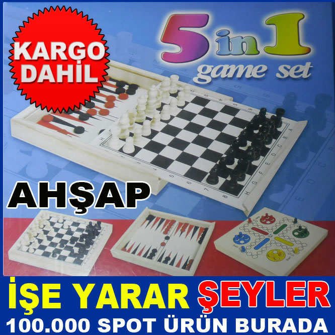 5 in 1 AHŞAP TAVLA SATRANÇ DAMA OYUN SETİ