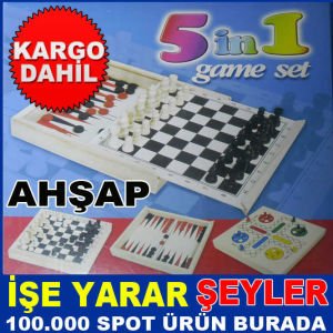 5 in 1 AHŞAP TAVLA SATRANÇ DAMA OYUN SETİ