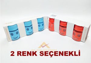 3lü SET GÜLEN YÜZLÜ CAM TUZLUK ve BAHARAT SETİ