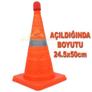 YER KAPLAMAZ AÇILDIĞINDA 24.5x50cm BOYUTUNA ULAŞAN IŞIKLI KATLANABİLİR TRAFİK VE İŞARET KONİSİ