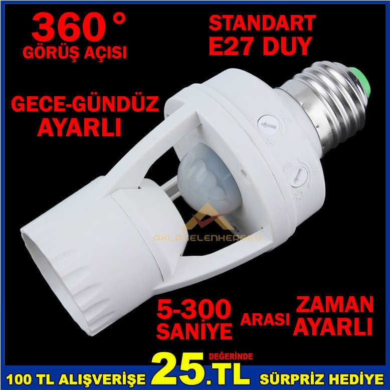 360° HAREKET SENSÖRLÜ PRATİK E27 DÖNÜŞTÜRÜCÜ DUY