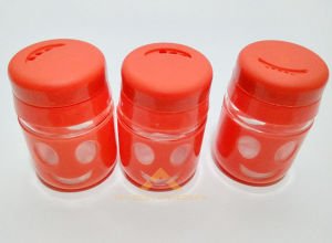 3lü SET GÜLEN YÜZLÜ CAM TUZLUK ve BAHARAT SETİ turuncu