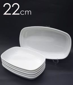 6 Adet Beyaz Melamin Kayık Tabak 22x14cm Salata Kebap Tabağı Ev Lokanta Tipi Sağlam Kare Oval Plate